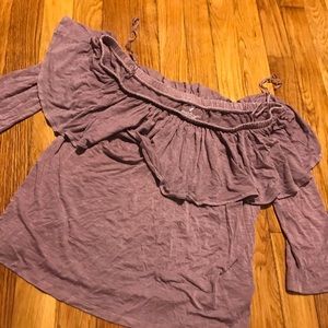 off the shoulder purple shirt